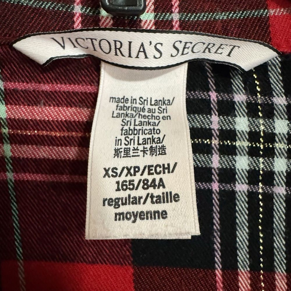 Victoria's Secret Flannel Pajama Set Size XS Red Gold Long Sleeve Pants Pockets - Picture 6 of 16